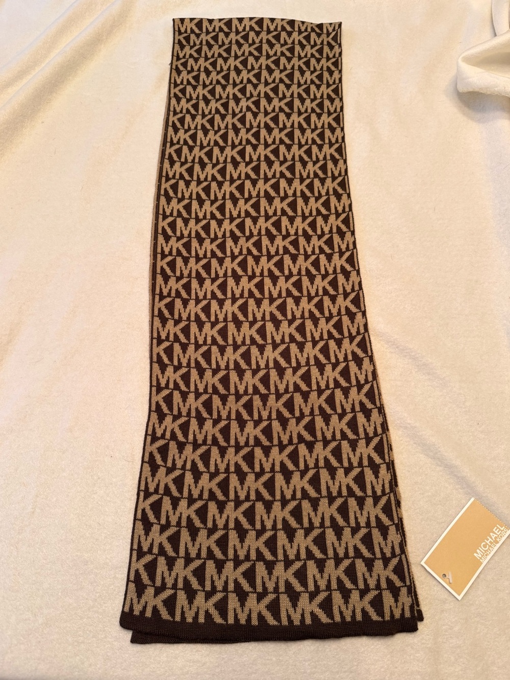 Michael Kors MK Monogram Logo Knit Scarf Brown Tan 100% Acrylic NWT